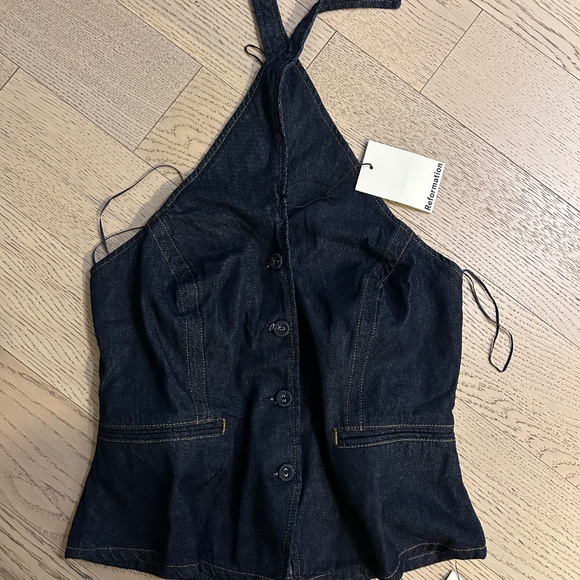 Reformation Tate Denim Top Blue - Size 2 - Picture 3 of 6